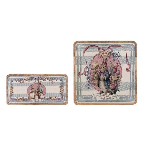 Set 2 Vassoi Blanc Mariclò " Joyeuses Paques" cm 40x40- 41x20 legno mango