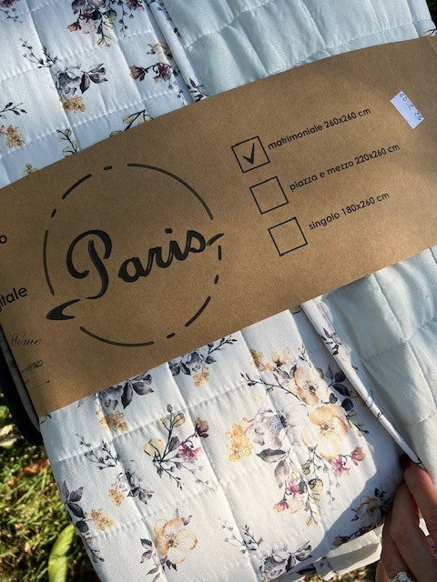Trapuntino microfibra matrimoniale stampa digitale fiorellini Paris beige cm 260x260