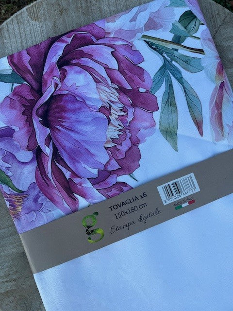 Tovaglia 100% cotone stampa digitale PEONIE x 6 cm 150x180