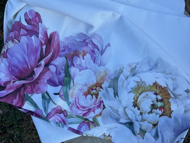 Tovaglia 100% cotone stampa digitale PEONIE x 6 cm 150x180