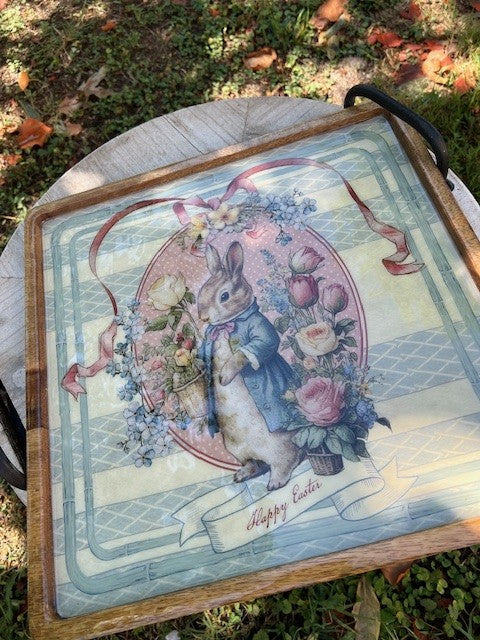 Set 2 Vassoi Blanc Mariclò " Joyeuses Paques" cm 40x40- 41x20 legno mango