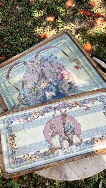 Set 2 Vassoi Blanc Mariclò " Joyeuses Paques" cm 40x40- 41x20 legno mango