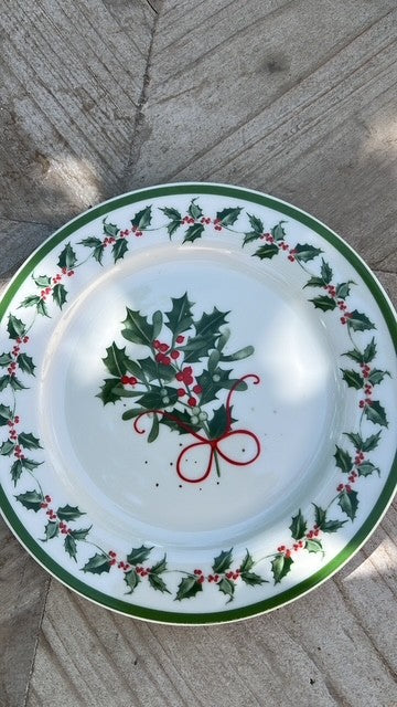 Piatto da dessert in porcellana con motivo vischio multicolore - Oh Holy Night Blanc Mariclò