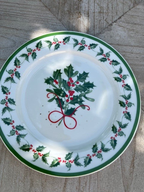 Piatto da dessert in porcellana con motivo vischio multicolore - Oh Holy Night Blanc Mariclò