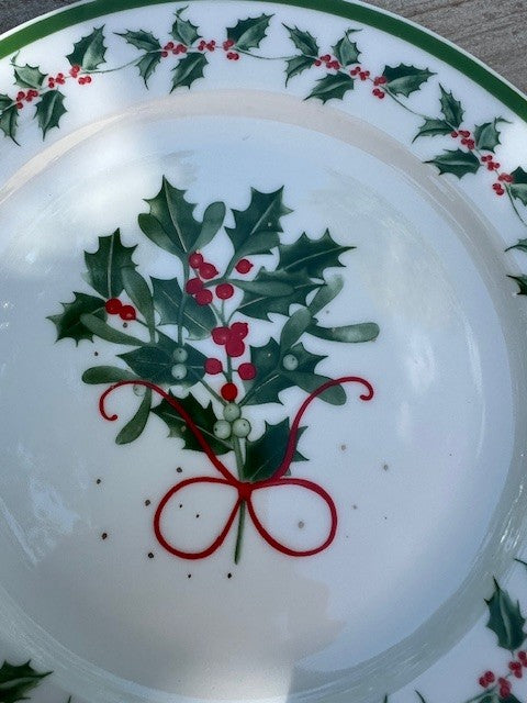 Piatto da dessert in porcellana con motivo vischio multicolore - Oh Holy Night Blanc Mariclò