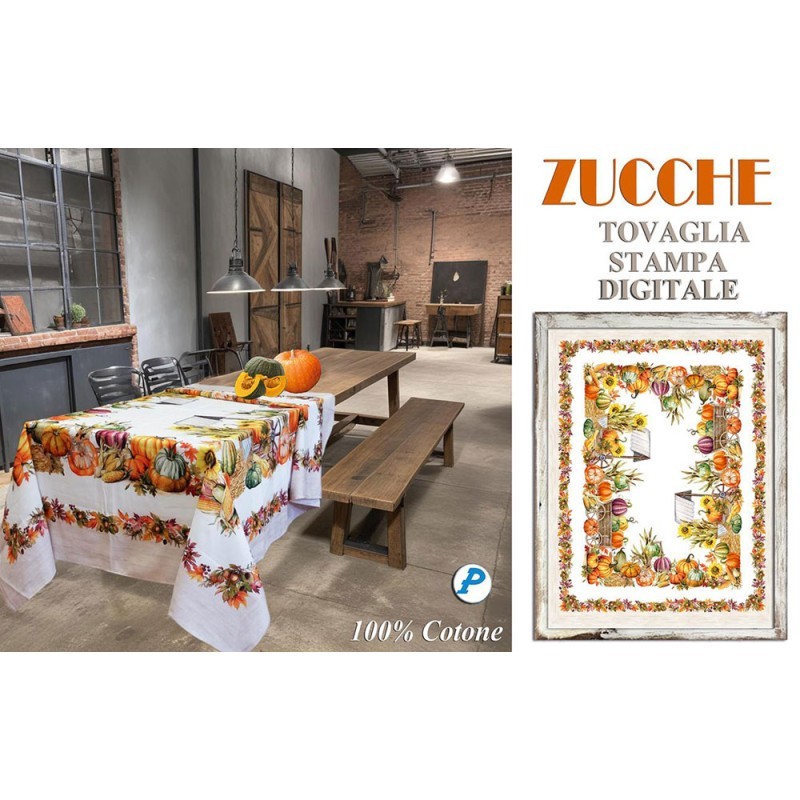 Tovaglia in cotone stampa digitale ZUCCHE cm 140x185