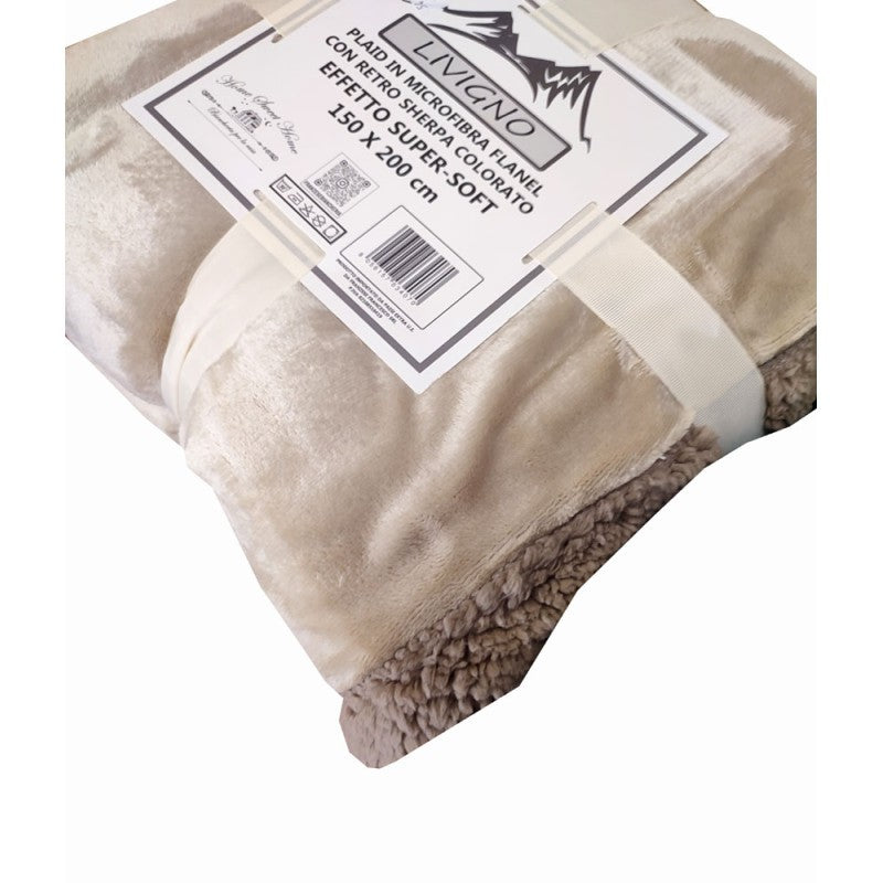 Plaid pile agnellato Beige matrimoniale "Livigno Home sweet home