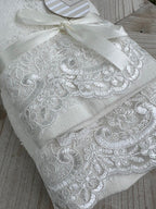 Coppia spugna asciugamano + ospite "Rebroder Helen" balza con pizzo AVORIO