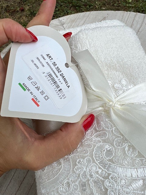 Coppia spugna asciugamano + ospite "Rebroder Helen" balza con pizzo AVORIO