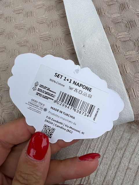 Coppia spugna asciugamano + ospite nido d'ape napone TORTORA