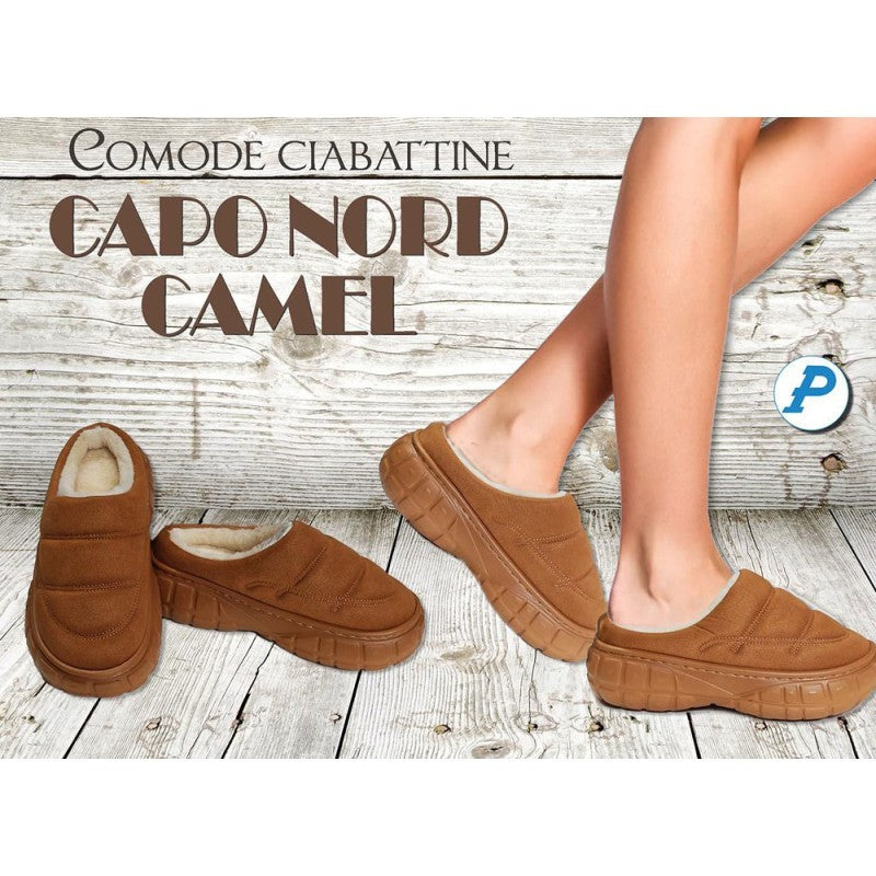 Ciabatta donna pile Camel gomma e pile Nr. 38/39