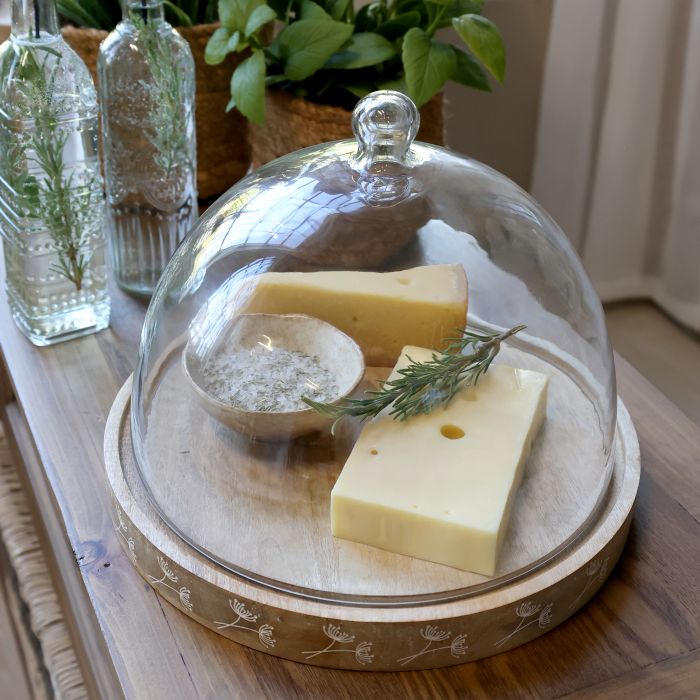 Piatto in legno mango con cupola vetro diam. cm 30 H25 Chic Antique (61093300)