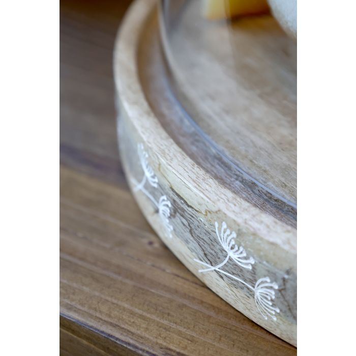 Piatto in legno mango con cupola vetro diam. cm 30 H25 Chic Antique (61093300)