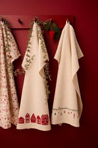 Strofinaccio/Canovaccio Sally color naturale con casette rosse 100% cotone cm 50x70 Ib Laursen  (66215-33)