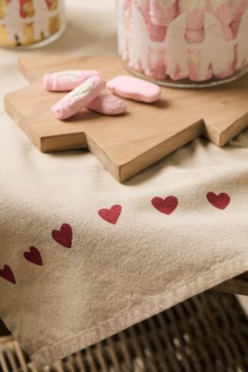 Strofinaccio /Canovaccio Emma color naturale con cuori rossi 100% cotone cm 50x70 Ib Laursen  (66218-33)
