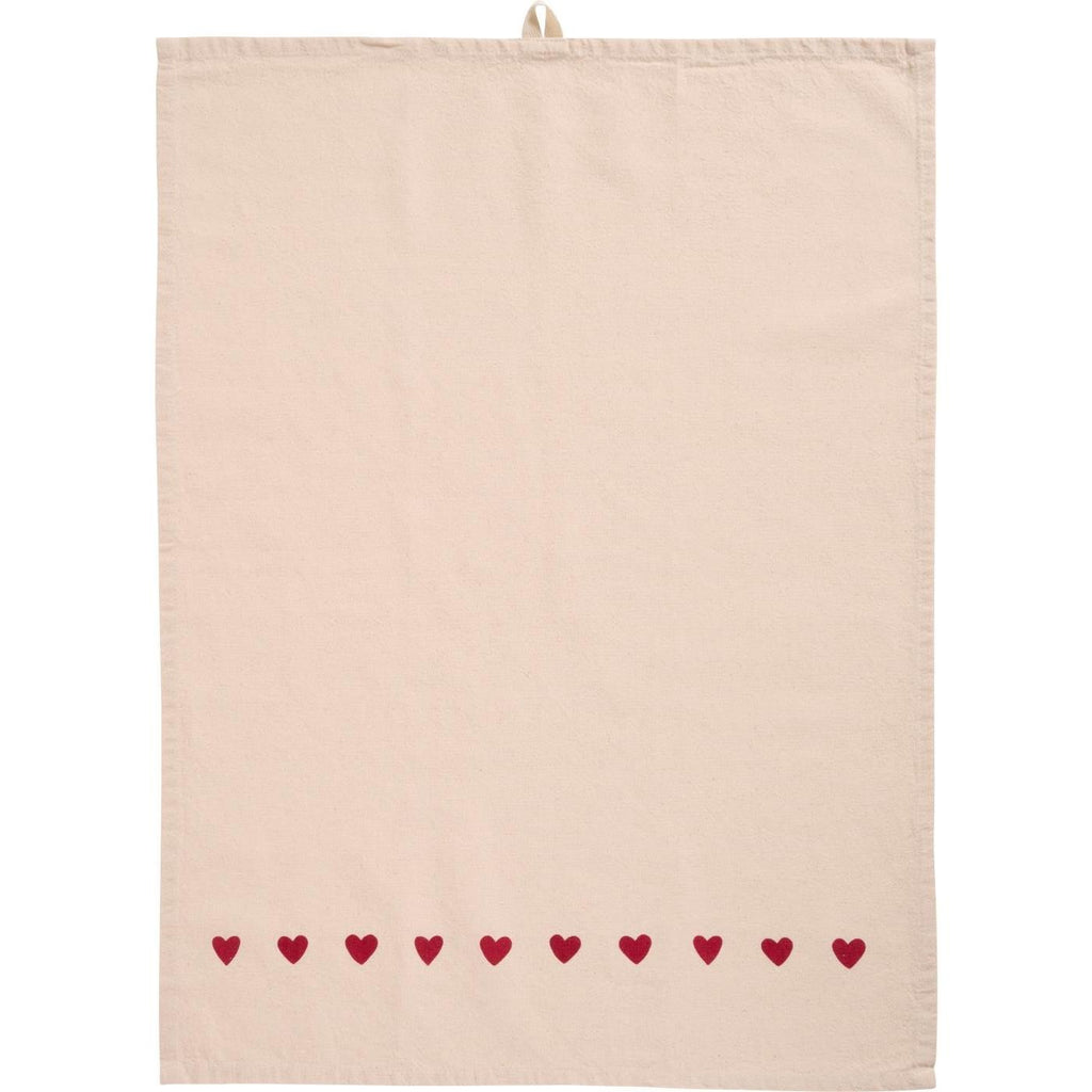 Strofinaccio /Canovaccio Emma color naturale con cuori rossi 100% cotone cm 50x70 Ib Laursen  (66218-33)