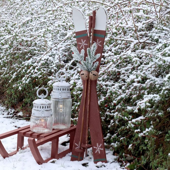 Sci vintage rossi con deco legno cm 74x6Chic Antique (52871-33)