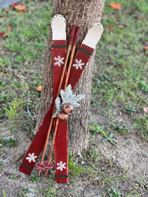 Sci vintage rossi con deco legno cm 74x6Chic Antique (52871-33)