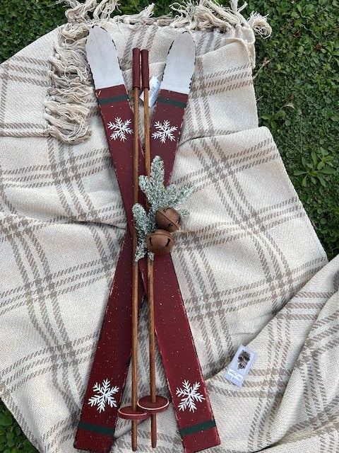 Sci vintage rossi con deco legno cm 74x6Chic Antique (52871-33)