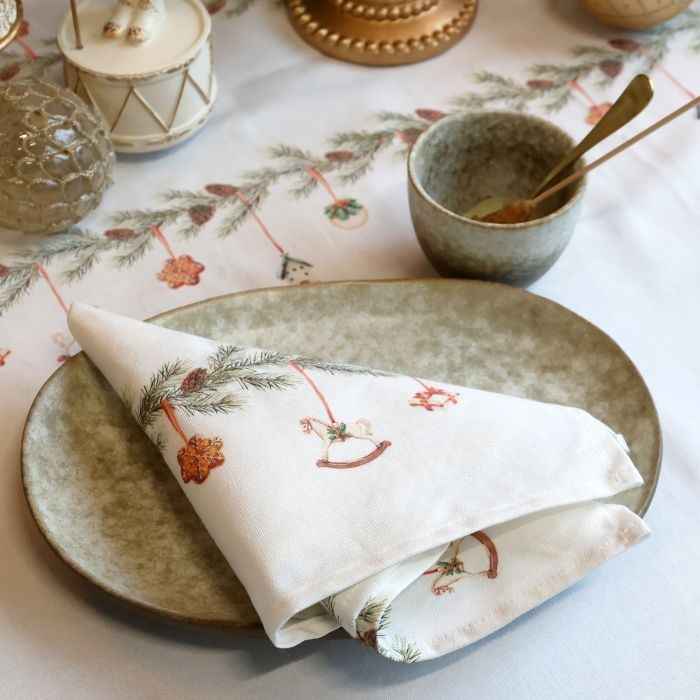 Tovagliolo di stoffa con decori Natalizi color crema in cotone cm 40x40 Chic Antique( 16111319)