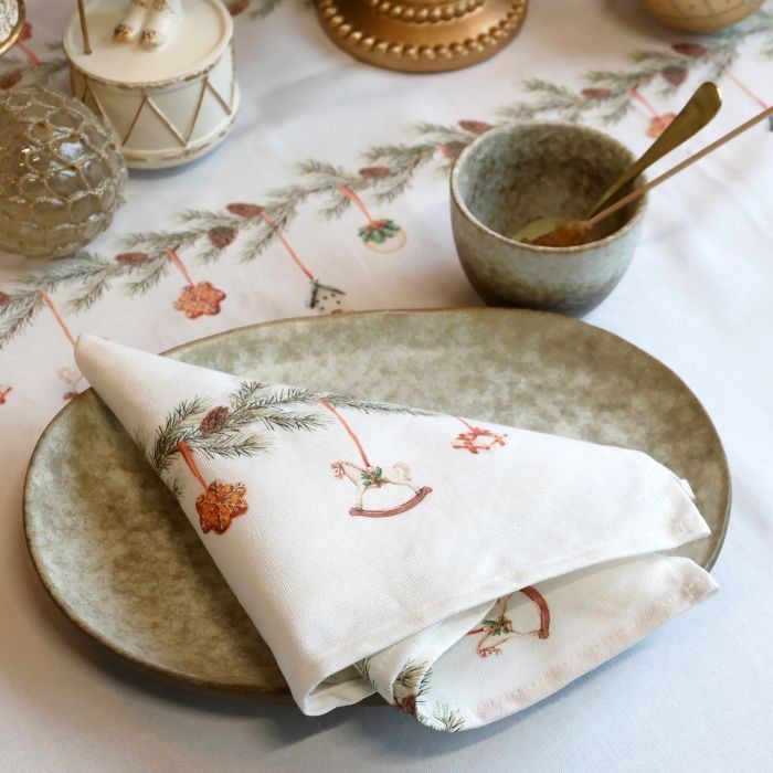 Tovagliolo di stoffa con decori Natalizi color crema in cotone cm 40x40 Chic Antique( 16111319)
