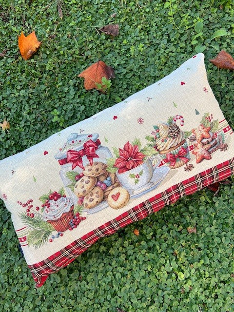 Cuscino arredo imbottito in gobelin Natale Tartan Vingi cm 40x70