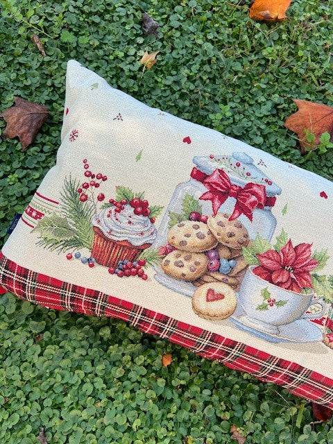 Cuscino arredo imbottito in gobelin Natale Tartan Vingi cm 40x70