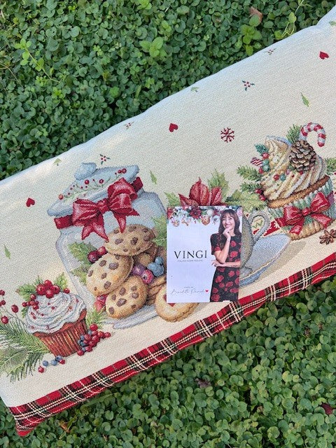 Cuscino arredo imbottito in gobelin Natale Tartan Vingi cm 40x70