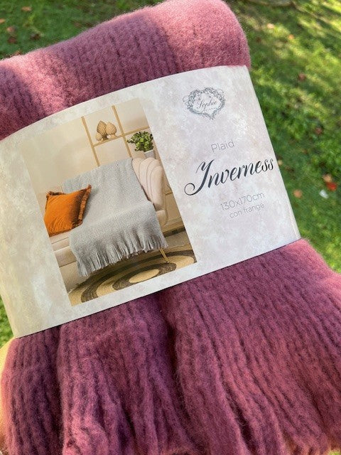 Plaid effetto Mohair con frange Sophie bordeaux cm 130x170