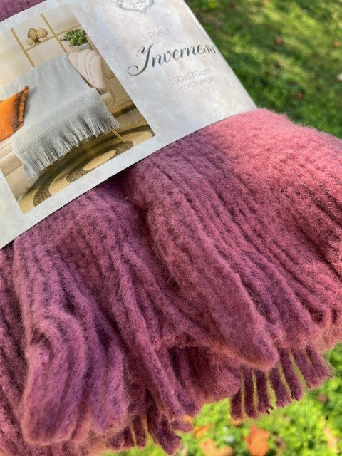 Plaid effetto Mohair con frange Sophie bordeaux cm 130x170