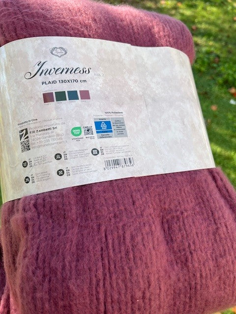 Plaid effetto Mohair con frange Sophie bordeaux cm 130x170