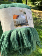 Plaid effetto Mohair con frange Sophie verde cm 130x170