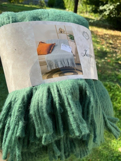 Plaid effetto Mohair con frange Sophie verde cm 130x170