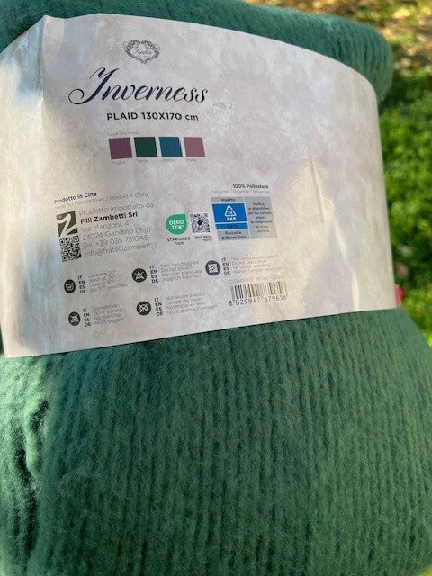 Plaid effetto Mohair con frange Sophie verde cm 130x170