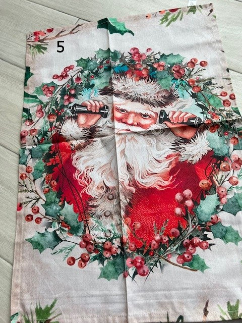 Strofinaccio/Canovaccio Natalizio assortito in 6 disegni Babbo cotone cm 55x80 Vingi