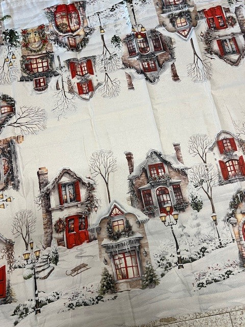 Tovaglia cotone stampa digitale Natalizia "Villaggio" cm 140x245