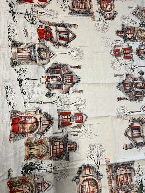 Tovaglia cotone stampa digitale Natalizia "Villaggio" cm 140x245