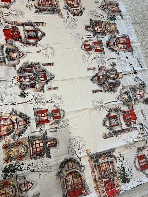 Tovaglia cotone stampa digitale Natalizia "Villaggio" cm 140x245