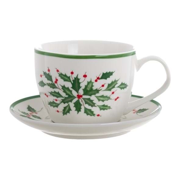 Tazza con piattino (400ML) in porcellana con motivo vischio multicolore - Oh Holy Night Blanc Mariclò