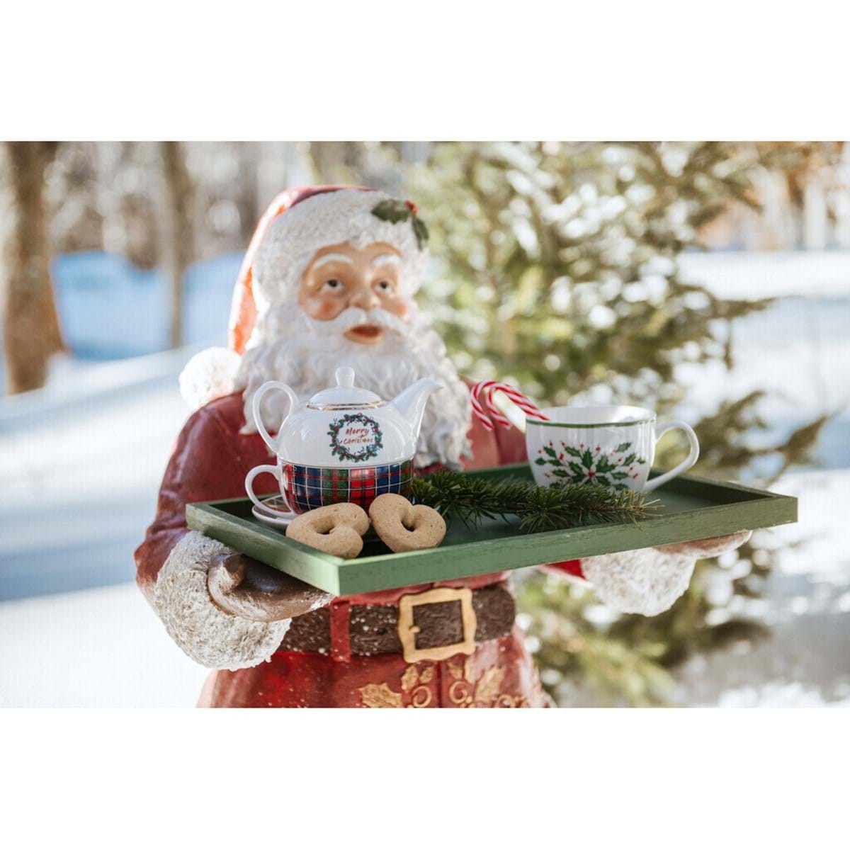 Tazza con piattino (400ML) in porcellana con motivo vischio multicolore - Oh Holy Night Blanc Mariclò