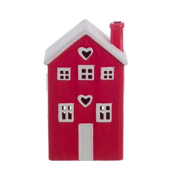 Casetta in ceramica decorativa rossa con led "Candy Cane" cm 11x8x19 Blanc Mariclò