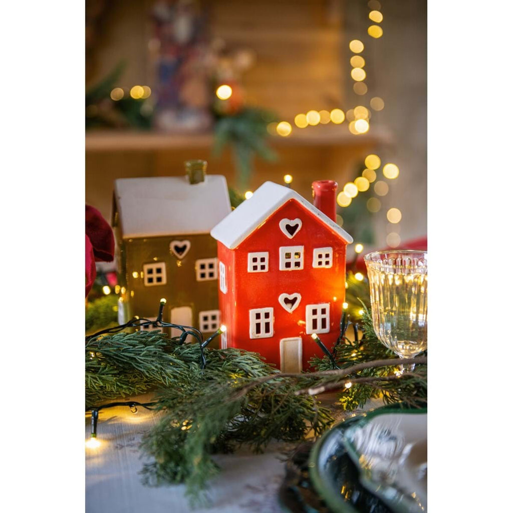 Casetta in ceramica decorativa rossa con led "Candy Cane" cm 11x8x19 Blanc Mariclò