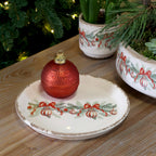Vassoio in ceramica crema con decori Natalizi  diam. cm 23,5