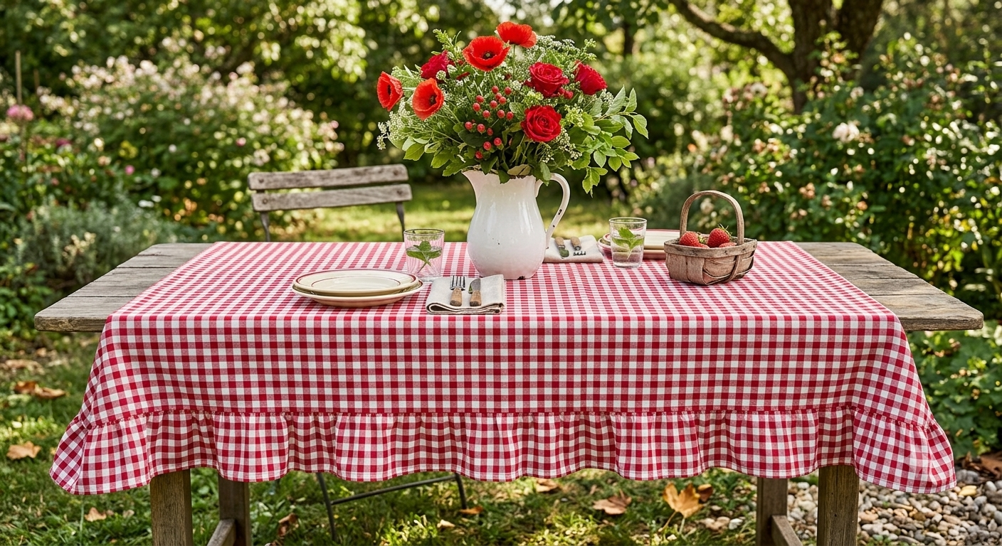 Tovaglia antimacchia per 6 no stiro a quadretti 140x180 ''Countryside'',  2 colori assortiti