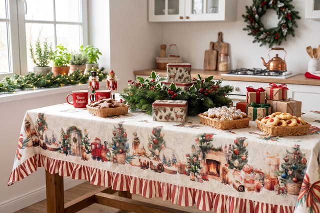 Tovaglia stampata "Christmas Day" per 12 (160x260cm)