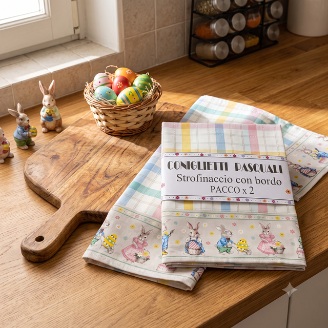 SET CUCINA 2 STROFINACCI COTONE DISEGNO CONIGLIETTI PASQUALI (843009)