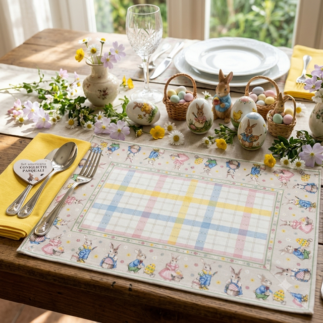 SET CUCINA TOVAGLIETTA+TOVAGLIOLO COTONE DISEGNO CONIGLIETTI PASQUALI (843010)