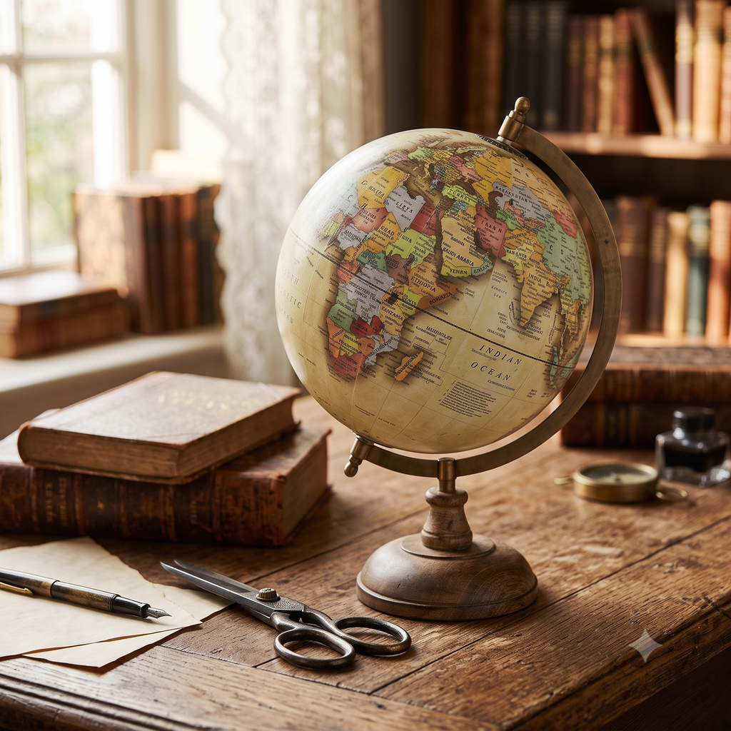 Globo /mappamondo decorativo giallo diam.22 x 33 cm legno e metallo Clayre Eef (64913) sconto 50%
