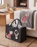 PLAID PILE 130X160CM RICAMATO CON BORSA IN FELTRO CANE RIGATO
