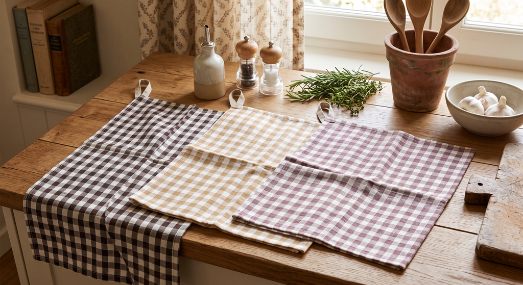 Canovaccio/Strofinaccio Rasmus color marrone con quadretti checks naturali Cm 50x70 100% cotone Ib Laursen (66109-49)